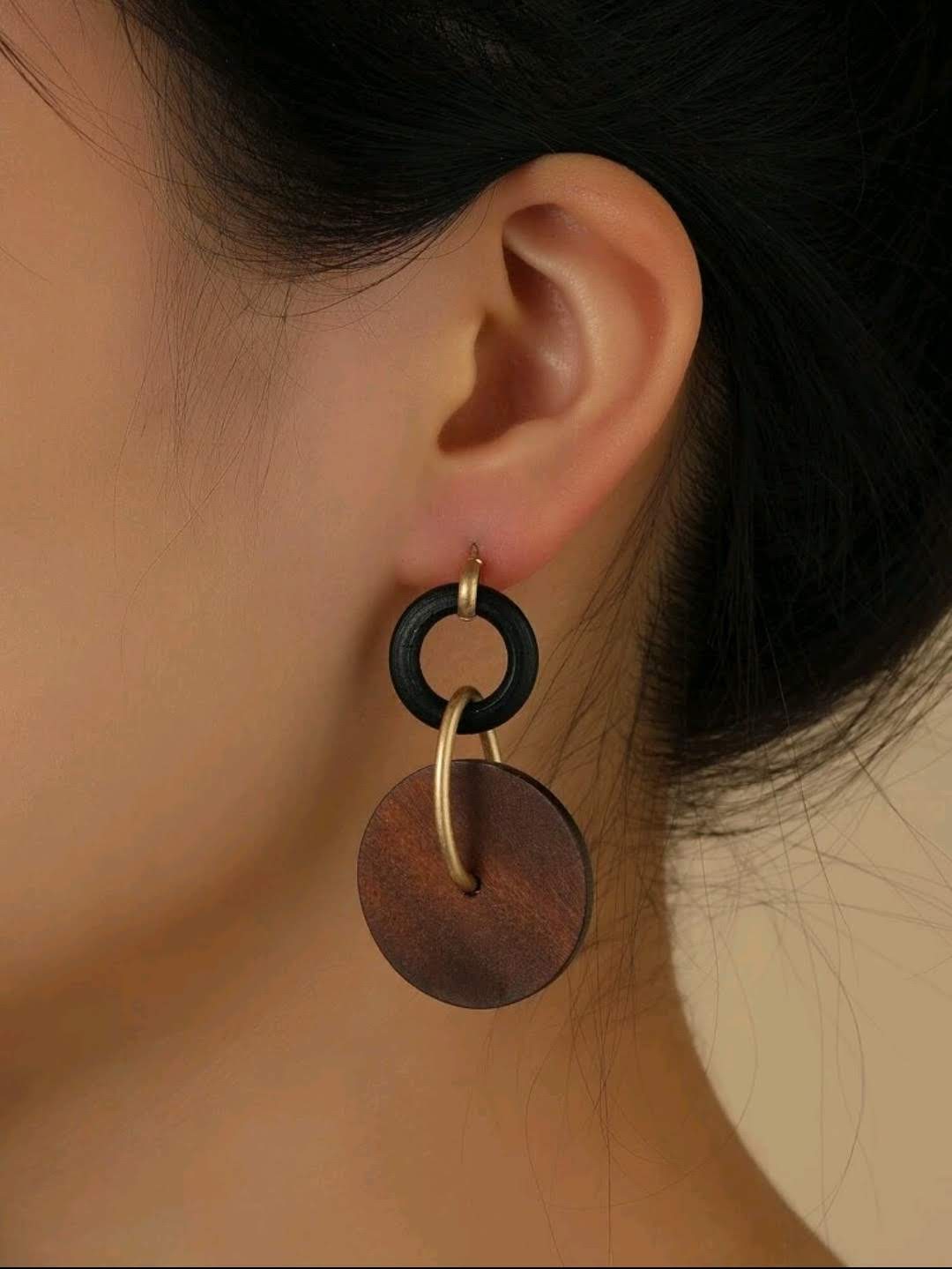 Wooden Round Drop Earrings