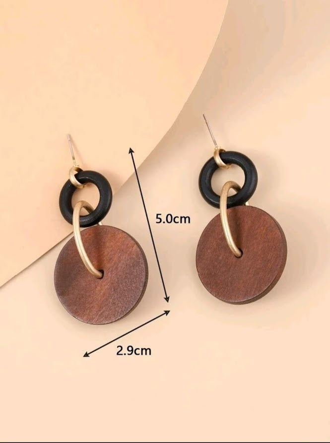 Wooden Round Drop Earrings