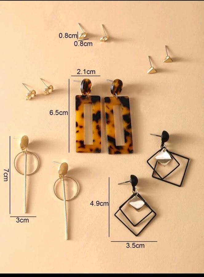 6 Pairs Tortoiseshell Geometric Earrings