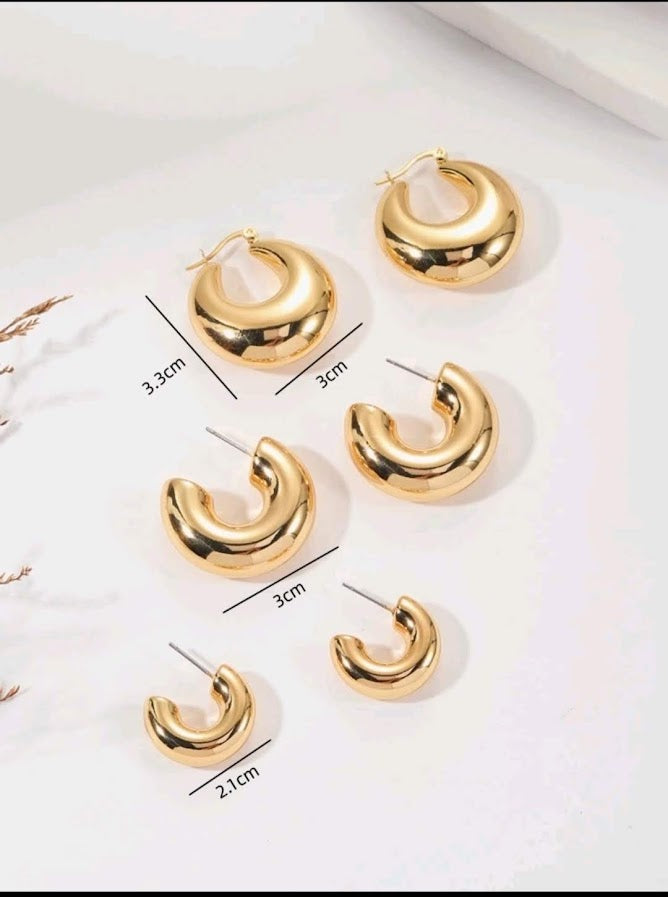 3 Pairs Classic Gold Circular C-Shape