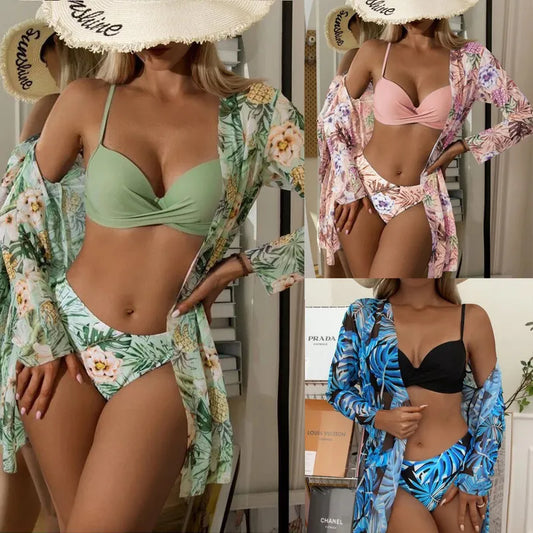 Women'S Flower 2 Piece Set 3 Piece Set Bikinis