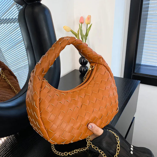 Ladies Brown Woven Handbag