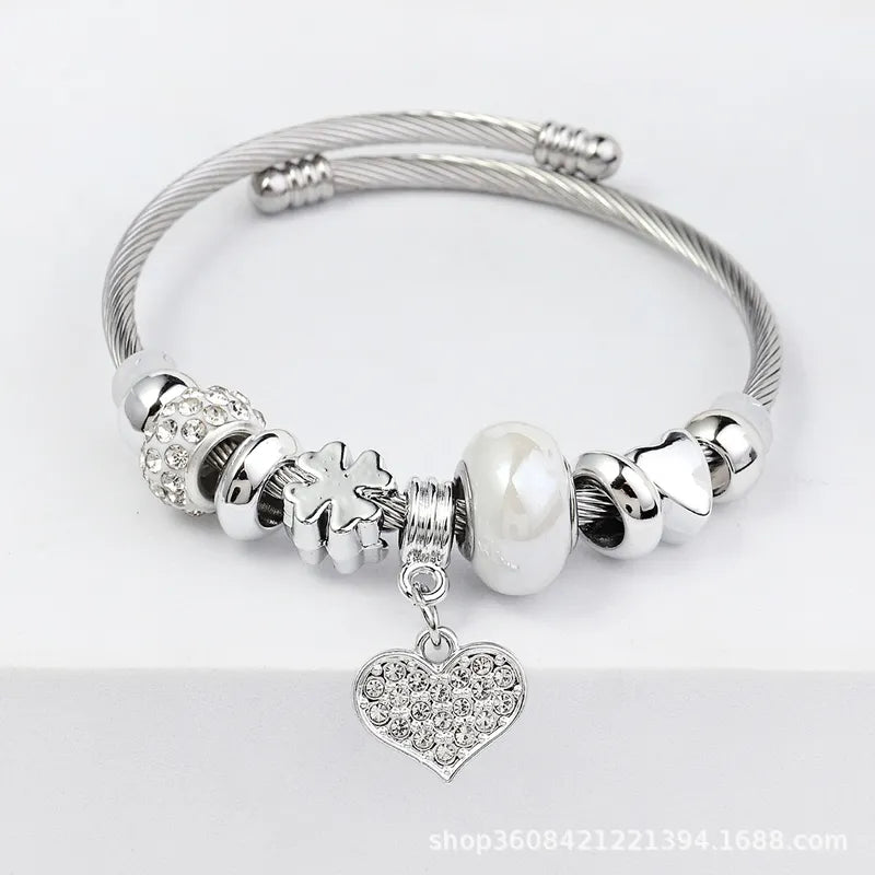 Elegant Heart Shape Butterfly Stainless Steel Bangle